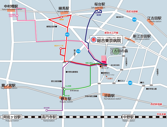 総合東京病院シャトルバスルート案内