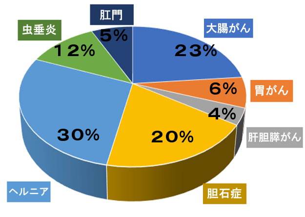 消化器外科手術件数内訳の円グラフ